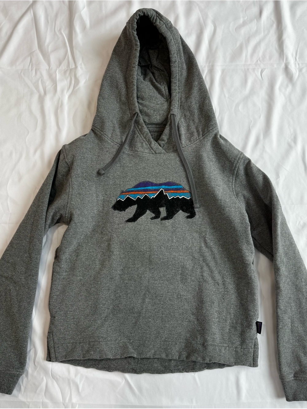 Patagonia Grey Bear Logo Hoodie - Women’s Pullover Sweatshirt Pockets